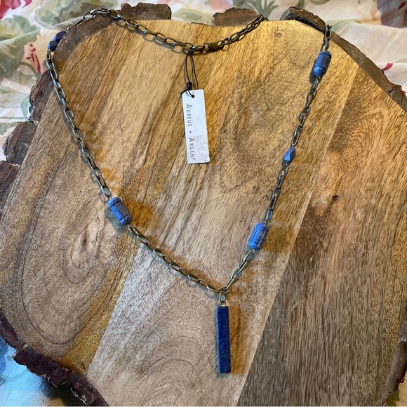 AUREUS + ARGENT Necklace Lapis PURPLE Blue  Stone Raw Brass Banana Republic NWT - Picture 4 of 16